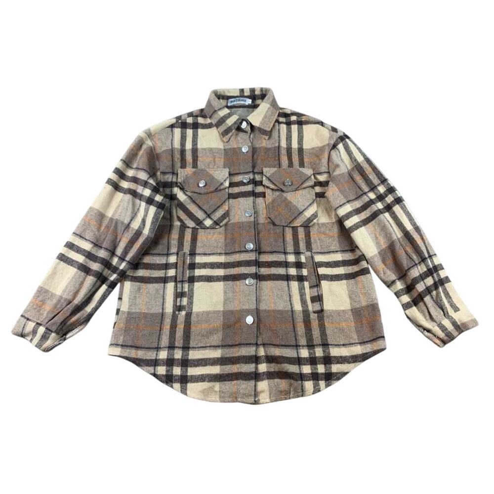 BoutiKome Plaid Shacket Women S Tan Brown Plaid Button Flannel Grunge Lumberjack